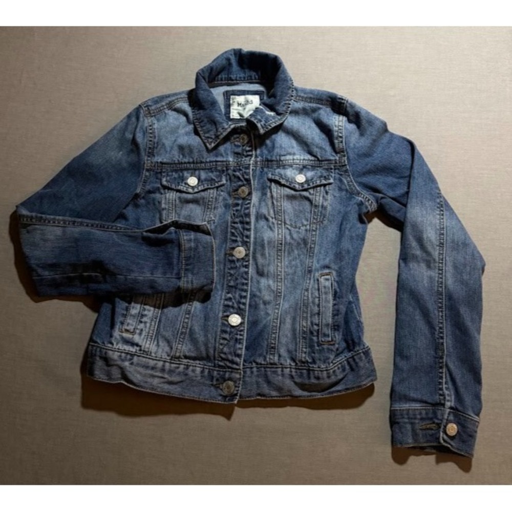 Mudd Trucker Jacket Girls Medium Blue Denim Button Long Sleeve Y2K.